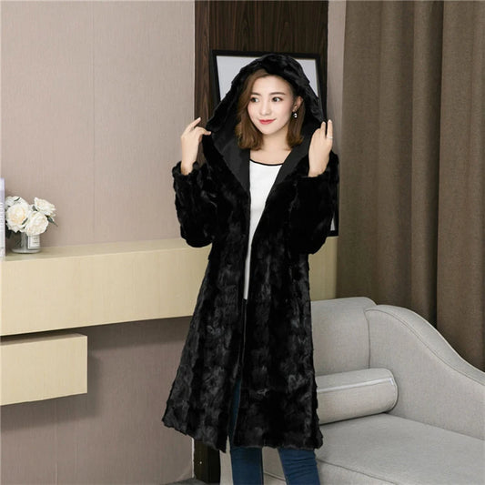 Luxury Lady Genuine real natural mink fur coat with hood women's long fashion warm winter waistcoats jacket custom any size