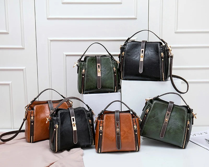New Arrival PU Leather Bucket Shoulder Bags for Women Solid Color Crossbody Small Handbag Zipper Phone Purse Messenger Bag Pouch