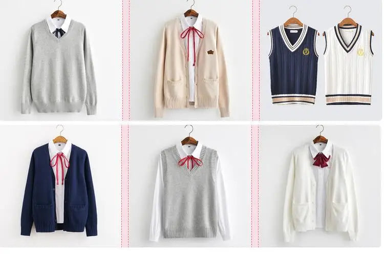 2020 Spring Cosplay School Uniform Sweater For Girls Women Long Sleeve Knitted Japanese Sailor Uniform Cardigans