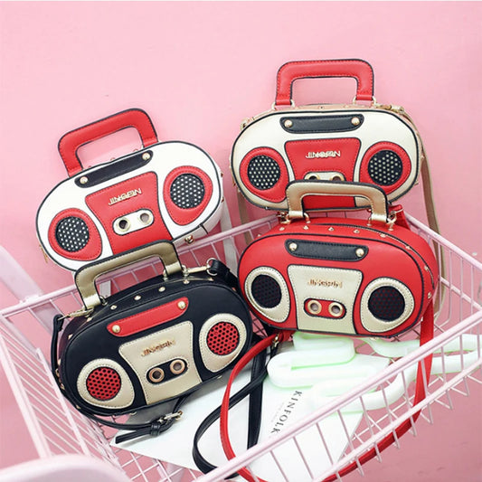 Vintage Radio Women Handbags Designer Chic Shoulder Bags Luxury Pu Leather Rock Female Crossbody Messenger Bag Personality Purse