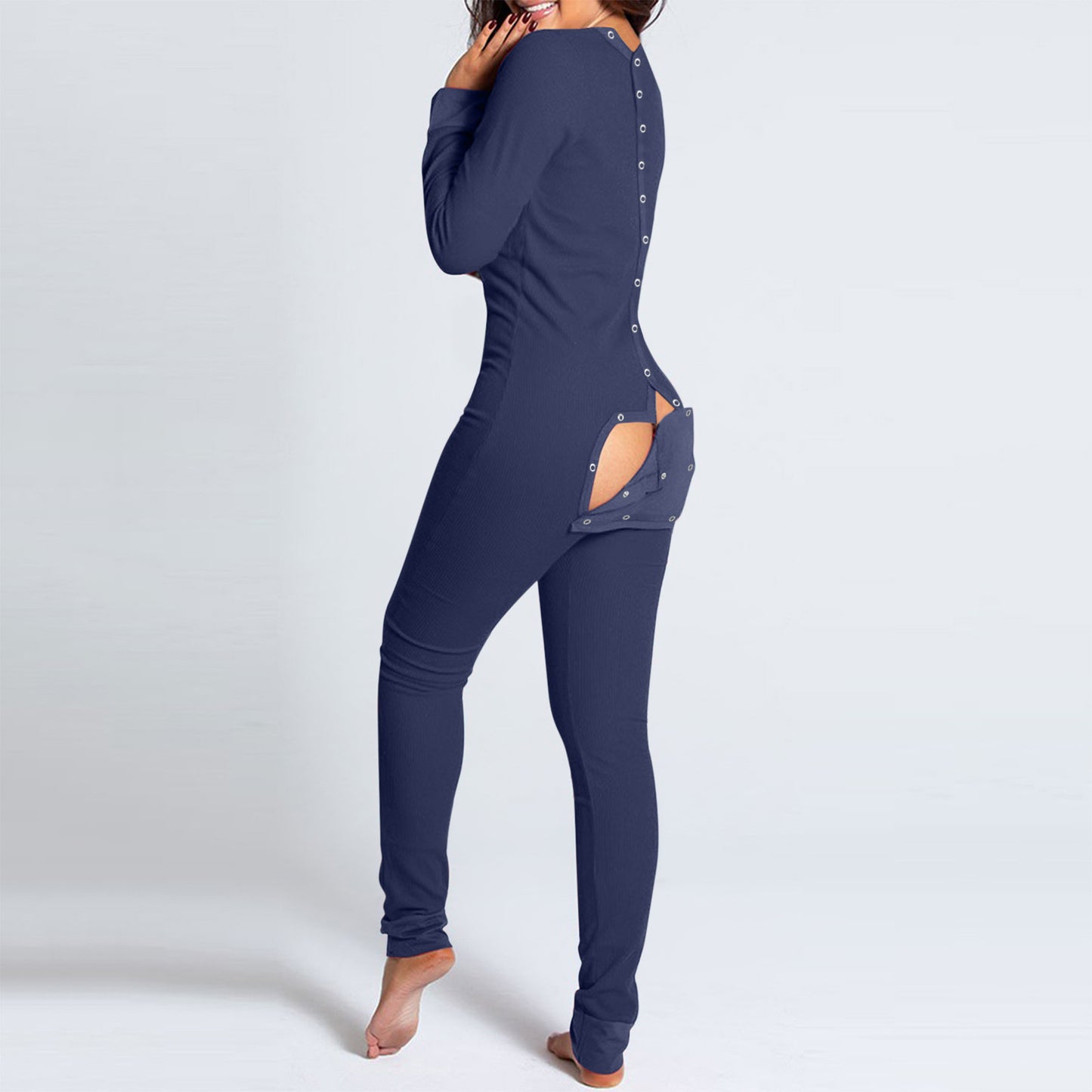 Sexy Pyjama Women's Jumpsuit Suit Button-down Front Back Butt Open Ass Flap Jumpsuit Pajamas Loungewear Buttoned Sleepwear