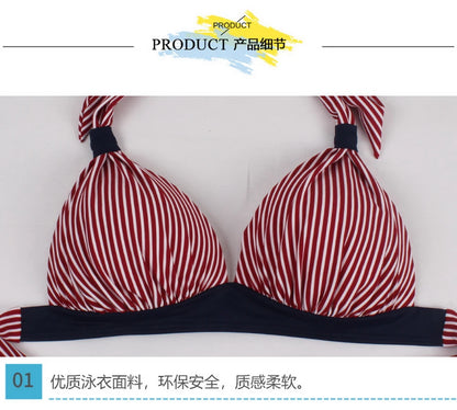 Pleated Bikini Red Top Navy Blue With White Dots Bottom Women Classic High Waist Halter Bikini Sets Plus Size Two-piece Swimwear