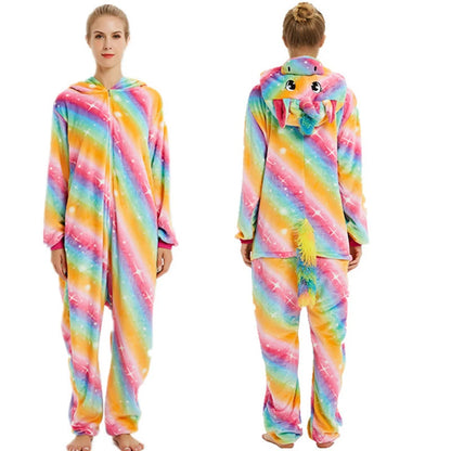 Animal Onesies Winter Flannel Family Matching Pajamas for Kids and Adult Unicorn Sleepwear Pyjamas Boys Girls Homewear Jumpsuit