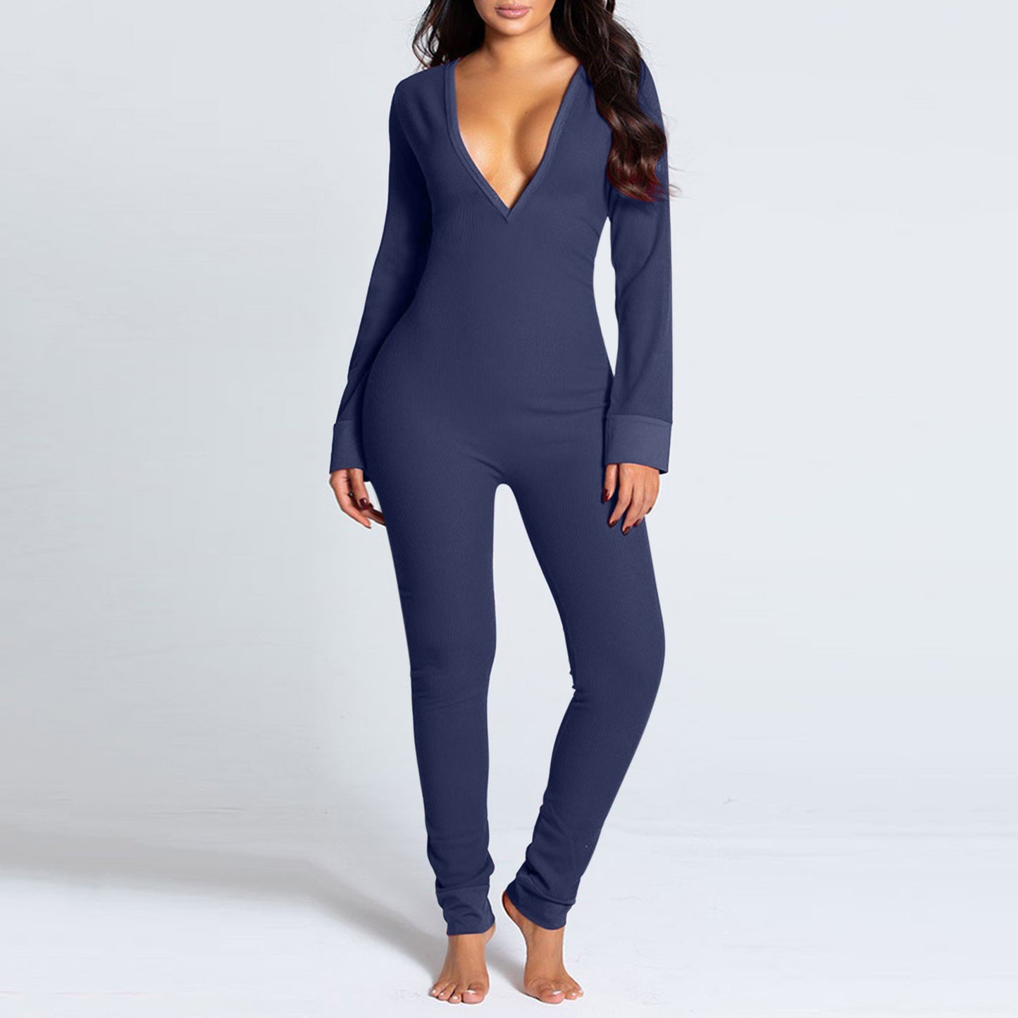 Sexy Pyjama Women's Jumpsuit Suit Button-down Front Back Butt Open Ass Flap Jumpsuit Pajamas Loungewear Buttoned Sleepwear
