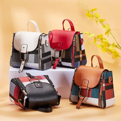4 Pcs Set Ladies HandBags Large Capacity Handbags Plaid Color Backpack For Female PU Leather Fashion Tote Shoulder Crossbody Bag
