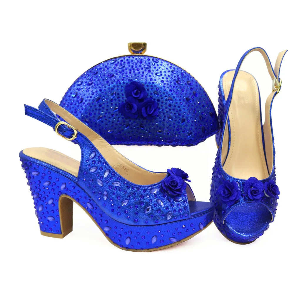 New Arrival Italian Women Shoes and Bag Set Decorated with Rhinestone In Party African Italian Shoes and Bag Set Party Shoes Bag