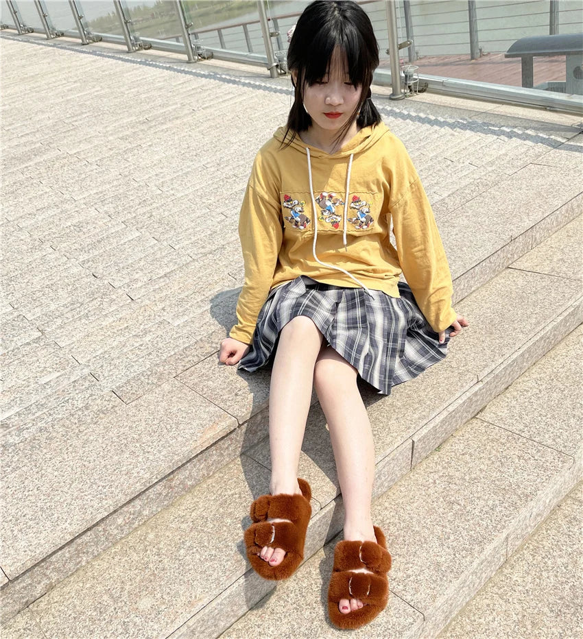 Slippers Ladies Summer Fluffy Mink Fur Slippers 100% Mink Fur Slippers Ladies Sandals 2021 Home Slippers Girls Outdoor Slippers