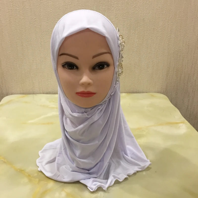 H081 beautiful small girl hijab with flowers cute hijab hats women's caps can fit 2-6 years old girls