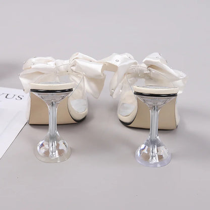 2026 New Fashion Crystal Bow High Heels Slippers Shoes Woman Sexy PVC Transparent Sandals Women Slides Open Toe Pumps Blue Black