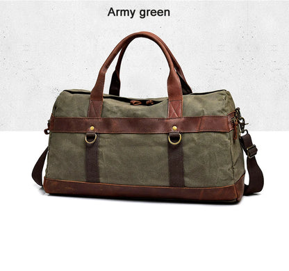 WaterProof Waxed Canvas Leather Men Travel Bag Hand Luggage Bag Carry On Large tote Vintage Men Duffle Weekend Bag big Overnight