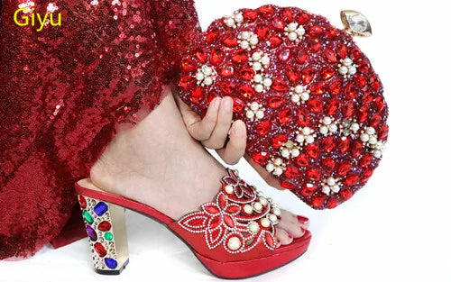 doershow beautiful Italian gold Shoes And Bag Sets For Evening Party With Stones Italian Leather Handbags Match Bags! HTG1-9