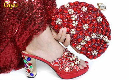 doershow beautiful Italian gold Shoes And Bag Sets For Evening Party With Stones Italian Leather Handbags Match Bags! HTG1-9