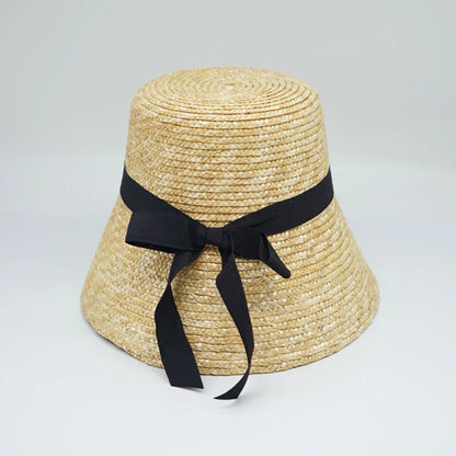 Handmade Summer Hats For Women Ladies Sun Hat Ribbon Bowknot Beige Straw Hat Adjuatble Beach Hat Wide Brim Kentucky Derby Hat