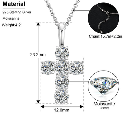 1.8ctw 4mmX6 Round Cut EF VVS1 Moissanite 925 Silver Christian Religious Rock Cross Pendant Necklace Luxury Girlfriend Xmas Gift