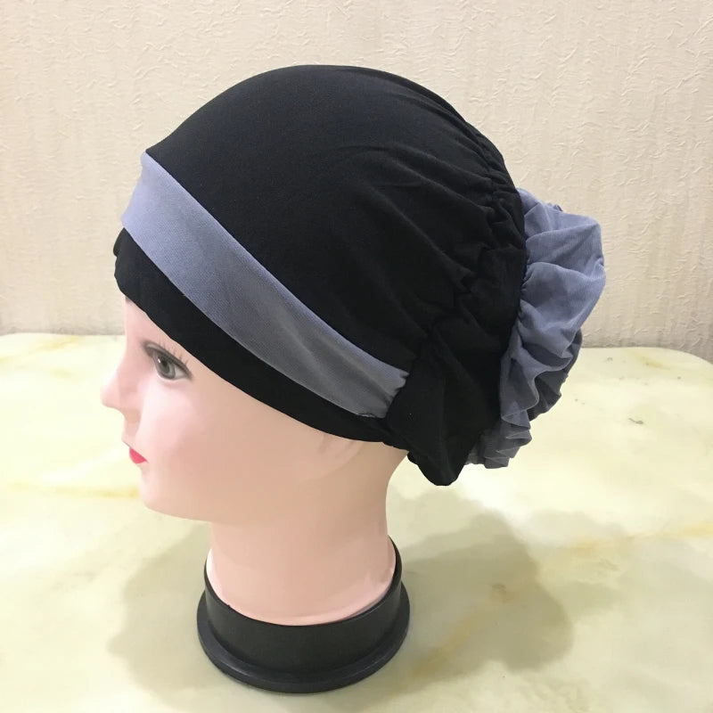 H133 Forehead two colors Turban hijab Stretch Inner Hijabs Full cover Caps Ready To Wear Women Head Scarf Under Hijab Bo