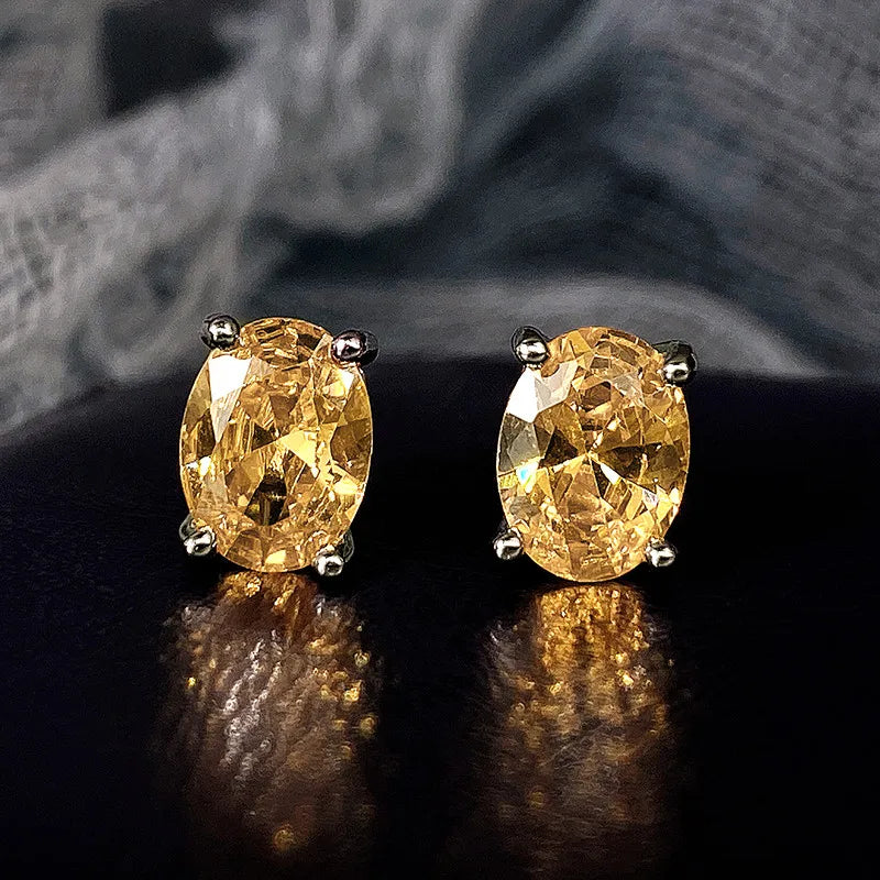 Huitan Simple Stud Earrings with Oval CZ for Lady Daily Wear Ear Accessories Teens Low-key Women's Earrings Statement Jewelry