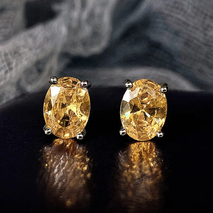 Huitan Simple Stud Earrings with Oval CZ for Lady Daily Wear Ear Accessories Teens Low-key Women's Earrings Statement Jewelry