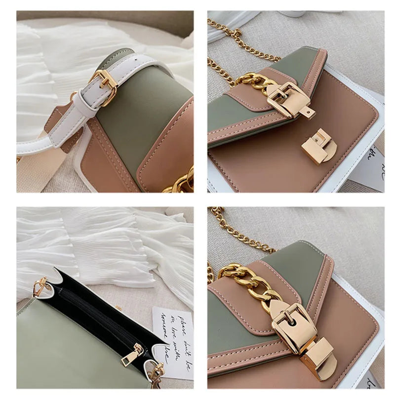 Yogodlns Small Summer Contrast Color PU Leather Crossbody Bags For Women New  Chain Shoulder Messenger Handbags Lady Hand Bag