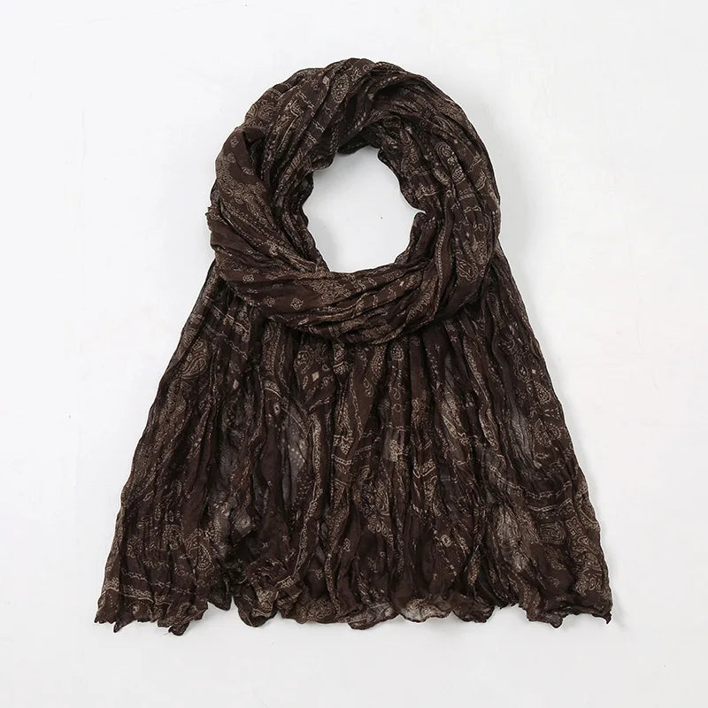 Spain Lovely Polka Floral Crinkle Viscose Shawl Scarf Lady Soft Thin Beach Wrap Pashmina Stole Bufandas Muslim Hijab 175*85Cm