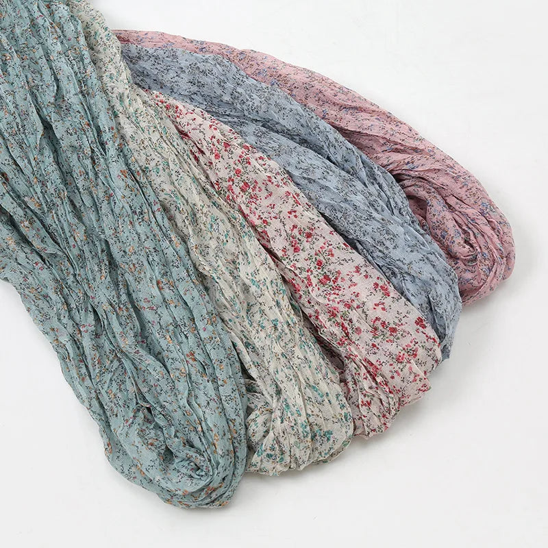 Spain Lovely Polka Floral Crinkle Viscose Shawl Scarf Lady Soft Thin Beach Wrap Pashmina Stole Bufandas Muslim Hijab 175*85Cm
