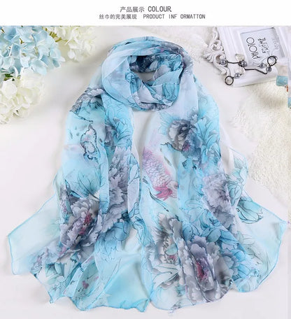 Hot Fashion Summer Chiffon Georgette Scarf Parrot Peony Print Women Foulard Long Shawl&Wrap Bandana Elegant Thin 50*160cm M163