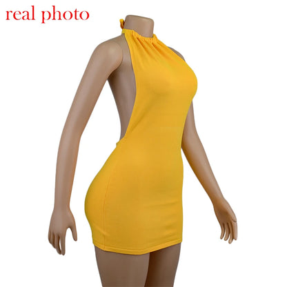 Cryptographic Halter Sexy Backless Mini Dresses Bodycon Skinny Club Party Sleeveless Knitted Dress Fall Streetwear Beach Holiday