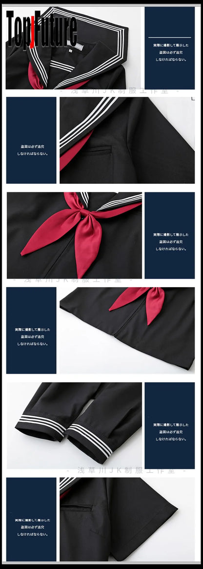 Basic JK uniform dress orthodox black Guanxi Lapel improved white three sailor suit Japanese summer student TOP SHIRT