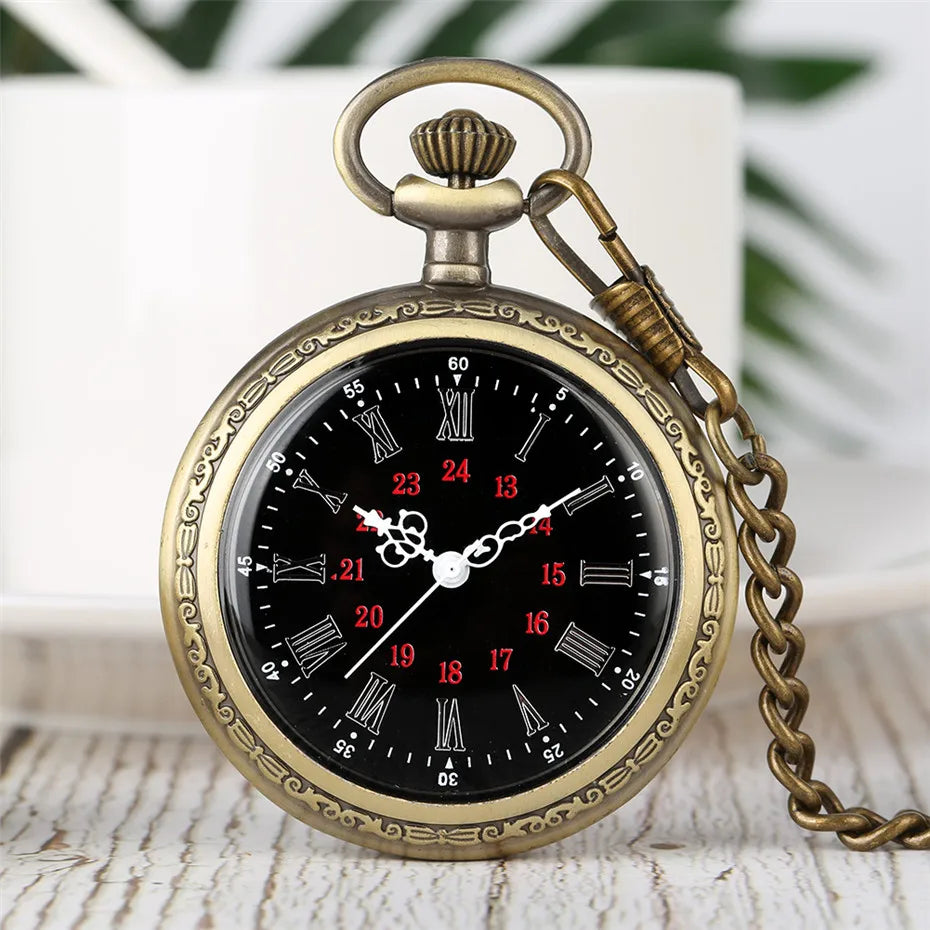 Bronze Retro Roman Numerals Display Quartz Pocket Watch Vintage Pendant Clock for Men Women Fob Sweater Chain / Hanging Chain
