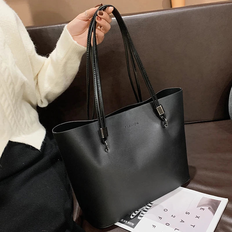 Solid Color Women's PU Leather Handbag and Purse Luxury Large Capacity Fashion Shoulder Bags Female Designer Shopping Tote Bags