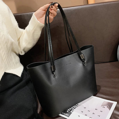 Solid Color Women's PU Leather Handbag and Purse Luxury Large Capacity Fashion Shoulder Bags Female Designer Shopping Tote Bags