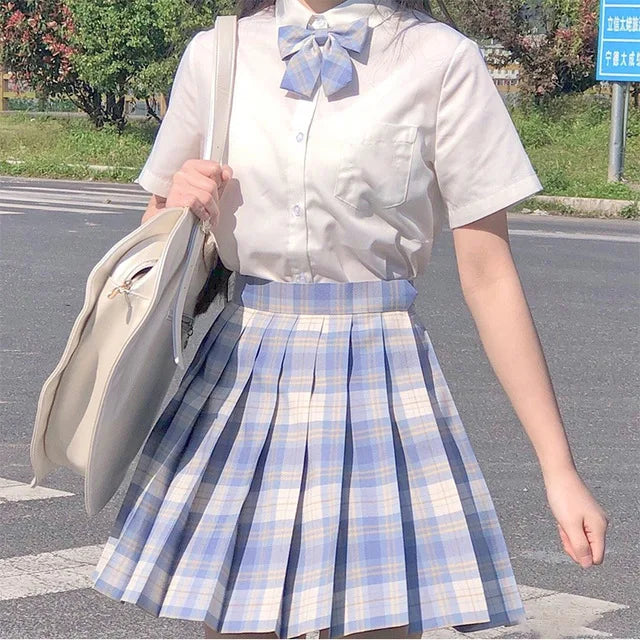 School Girl Uniform Pleated Skirts Japanese School Uniform High Waist A-Line Plaid Skirt Sexy JK Uniforms for Woman Full set