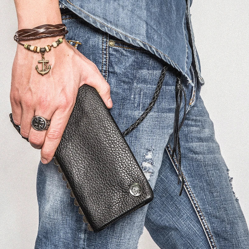 Vintage Genuine leather wallet Men leather long wallet men purse clutch bag male money clips zip around money bag card holder