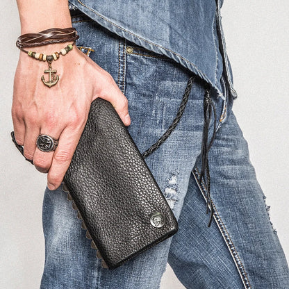 Vintage Genuine leather wallet Men leather long wallet men purse clutch bag male money clips zip around money bag card holder