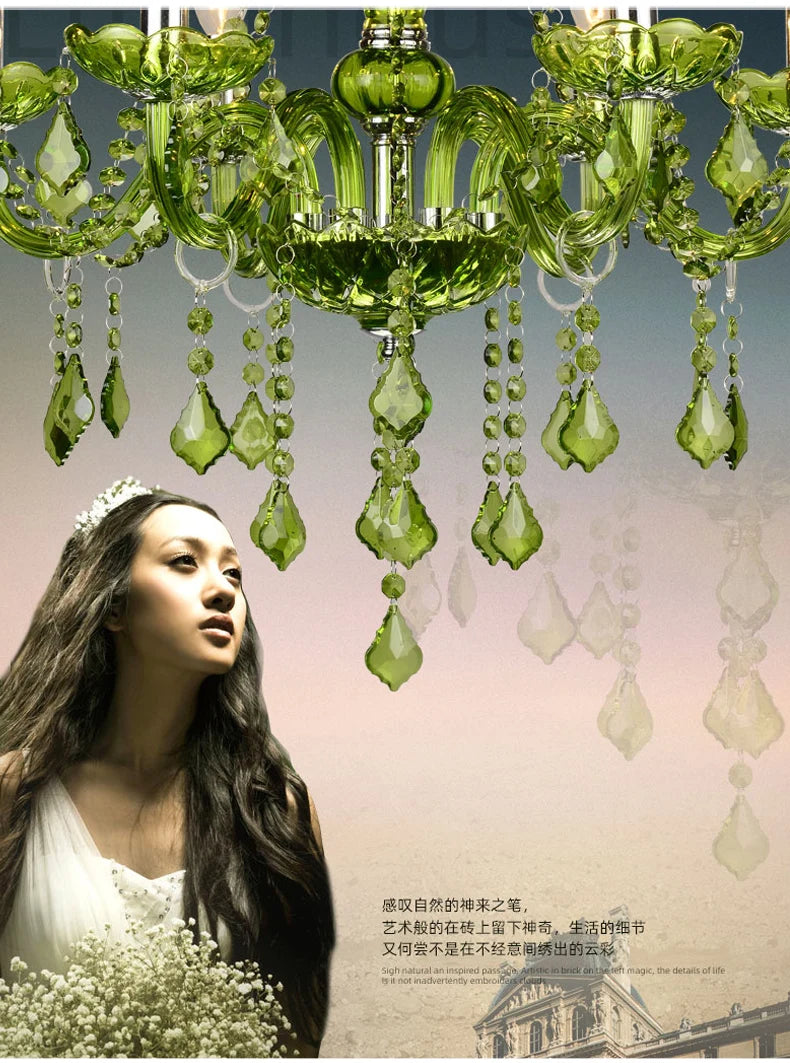 Luxury Green Crystal Chandelier Wedding Parlor Bedroom Villa Hanging Lamp Hotel Restaurant Cafe Bar E14 Candle Pendant Lights