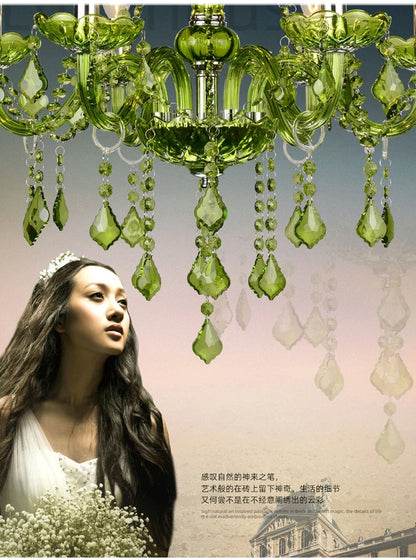 Luxury Green Crystal Chandelier Wedding Parlor Bedroom Villa Hanging Lamp Hotel Restaurant Cafe Bar E14 Candle Pendant Lights