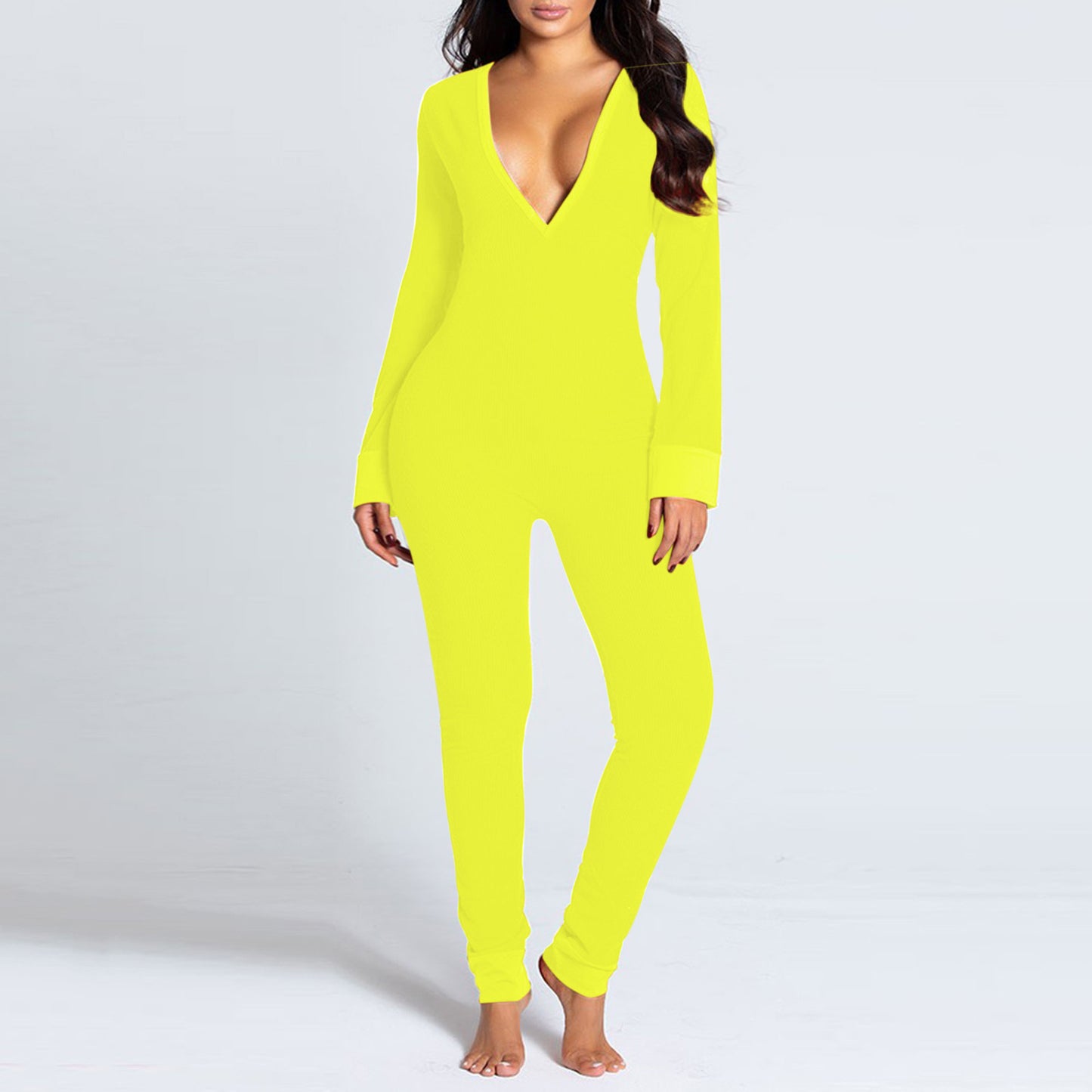 Sexy Pyjama Women's Jumpsuit Suit Button-down Front Back Butt Open Ass Flap Jumpsuit Pajamas Loungewear Buttoned Sleepwear