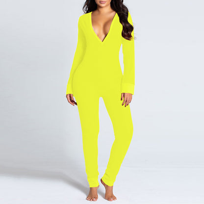 Sexy Pyjama Women's Jumpsuit Suit Button-down Front Back Butt Open Ass Flap Jumpsuit Pajamas Loungewear Buttoned Sleepwear