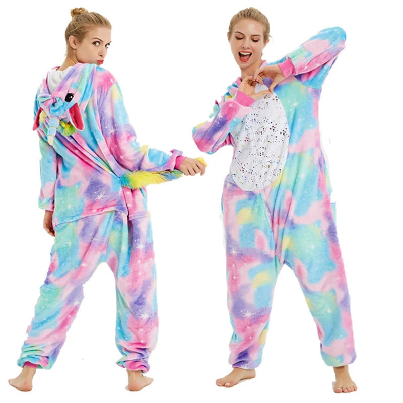 Animal Onesies Winter Flannel Family Matching Pajamas for Kids and Adult Unicorn Sleepwear Pyjamas Boys Girls Homewear Jumpsuit