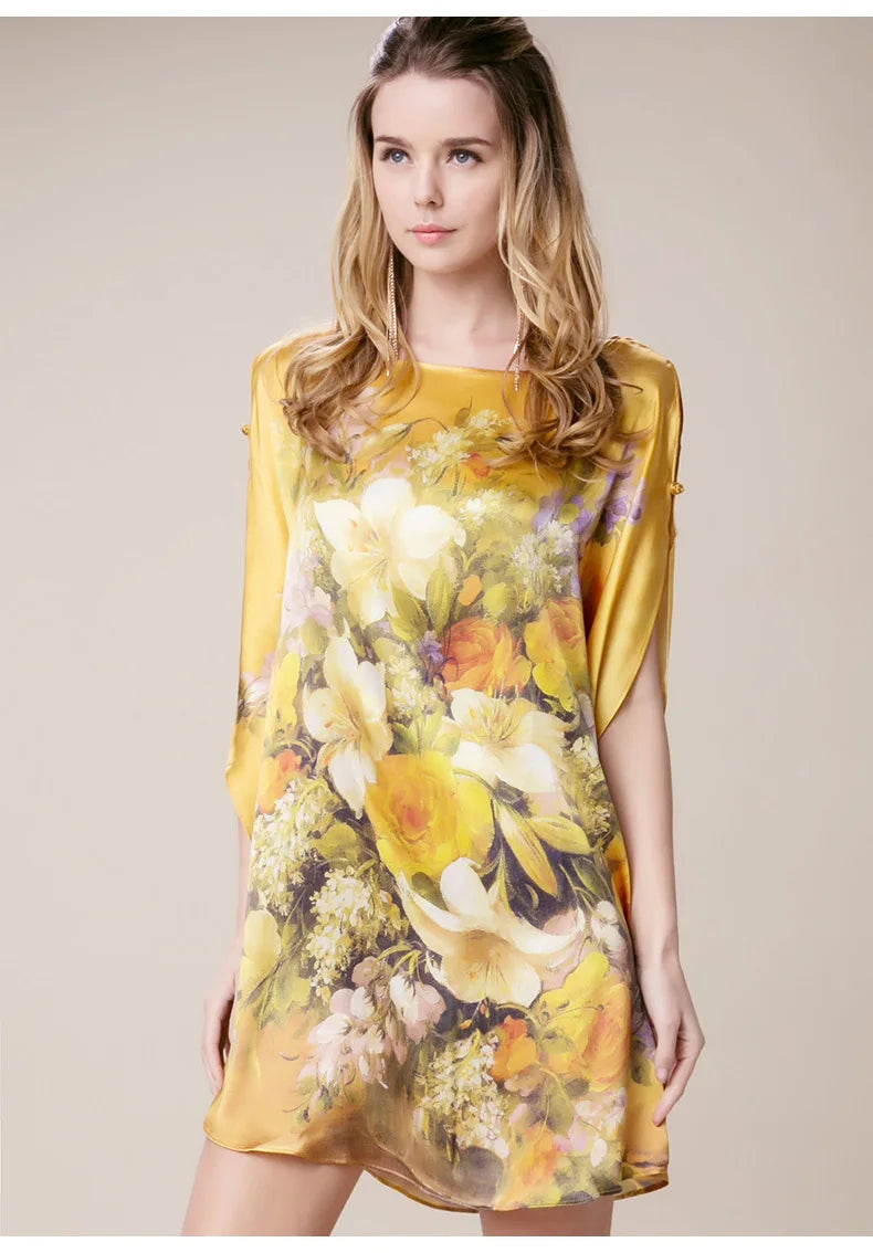 100% Mulberry Silk Nightgowns For Women  Long   Silk Nightdress  Real Silk sleepwear  Ladies Female   Gift Loose Large Free size