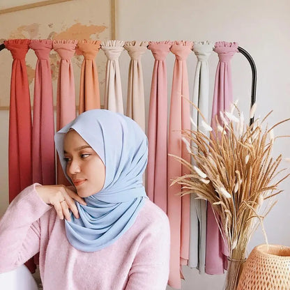 New Fashion Women Solid Chiffon Headscarf Ready To Wear Instant Hijab Scarf Muslim Shawl Islamic Hijabs Arab Wrap Head Scarves