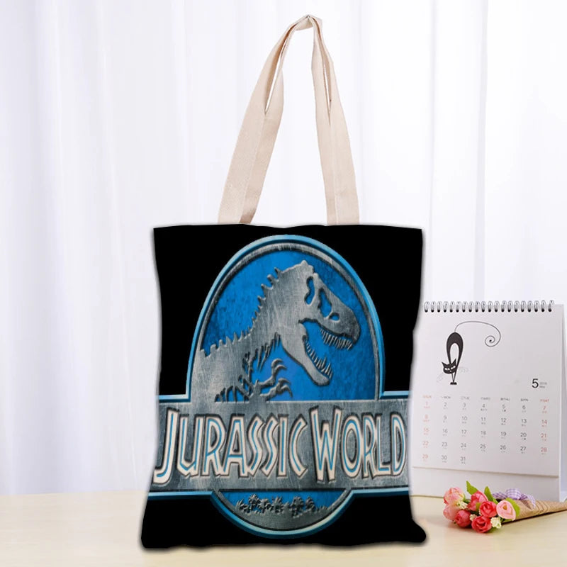 Custom Jurassic Park Logo Tote Bag Reusable Women Canvas Shoulder Bag Handbag Shoulder Pouch Foldable Canvas Shopping Bags