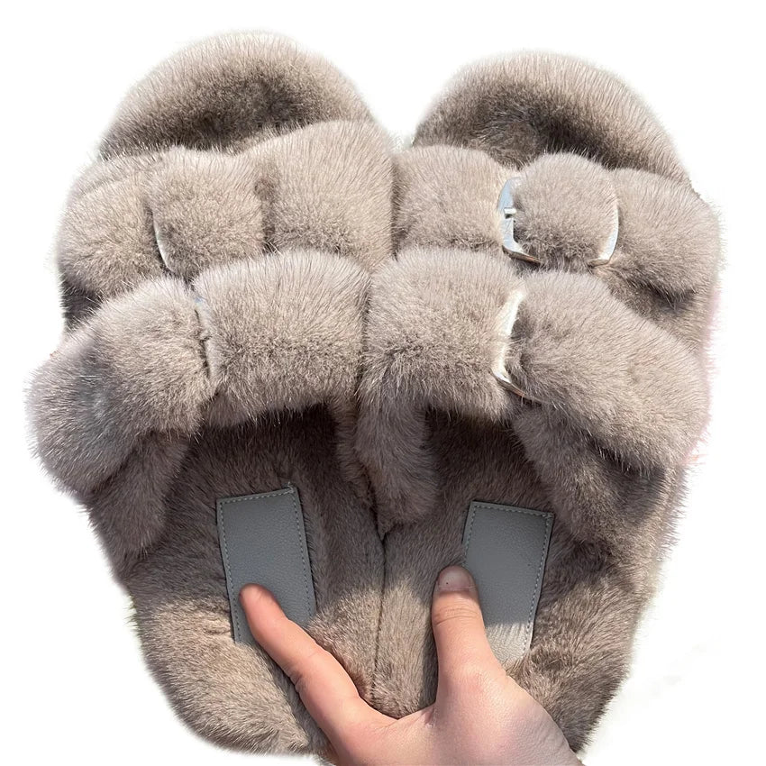 Slippers Ladies Summer Fluffy Mink Fur Slippers 100% Mink Fur Slippers Ladies Sandals 2021 Home Slippers Girls Outdoor Slippers