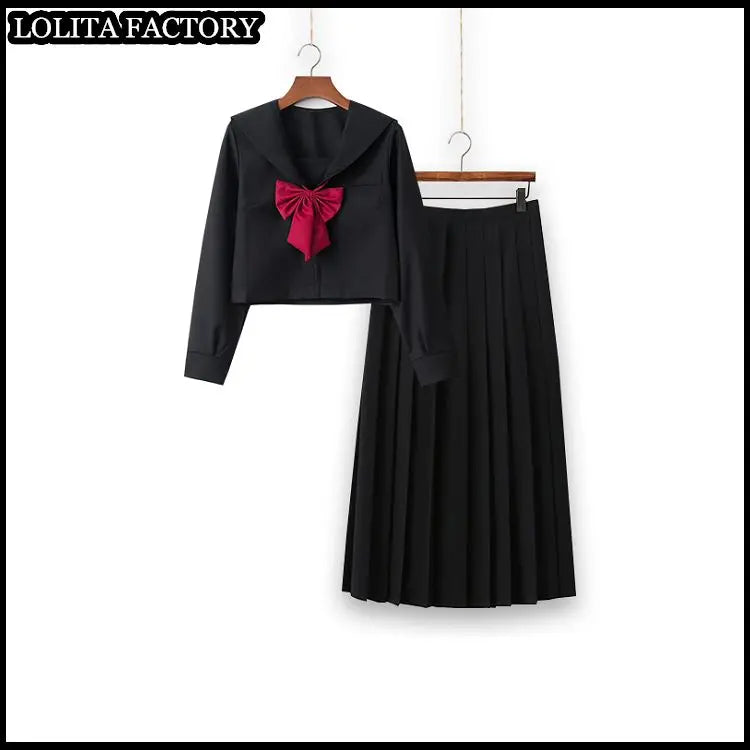 Dark magic  JK sailor suit women's orthodox 80cm long skirt middle suit Japanese sailor's uniform academic school uniform