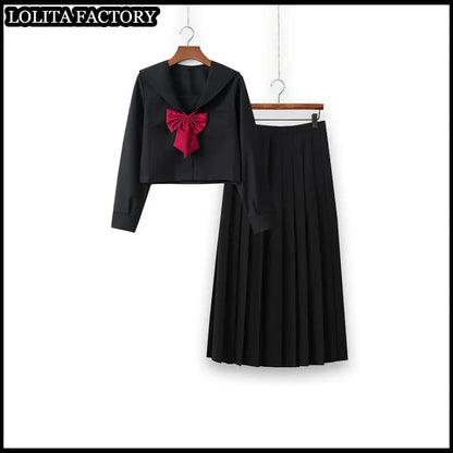 Dark magic  JK sailor suit women's orthodox 80cm long skirt middle suit Japanese sailor's uniform academic school uniform