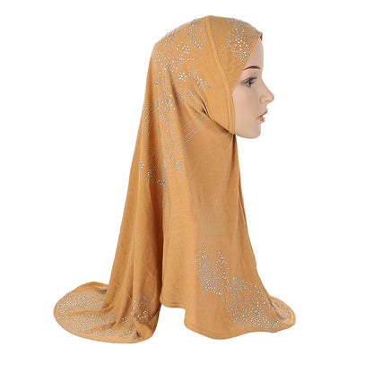 H006 Adults or big gilrs good size muslim hijab scarf with rhinestones islamic headscarf hat armia pull on headwrap ramadan gift