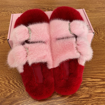 Luxury Designer Slipper Women 2025 Winter European Fashion Women's Shoes Ladies Slippers 100% Mink Slippers Shoes for Woman