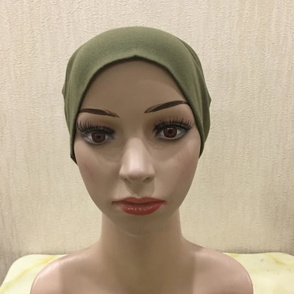 H065 plain tube hats Muslim Turban Pure Color Stretch Inner Hijabs For Caps Ready To Wear Women Head Scarf Under Hijab Bonnet