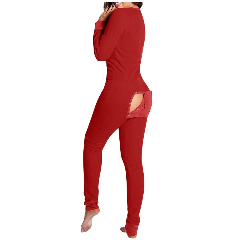 Sexy Pyjama Women's Jumpsuit Suit Button-down Front Back Butt Bum Open Ass Flap Jumpsuit Loungewear Christmas Print Buttoned NEW