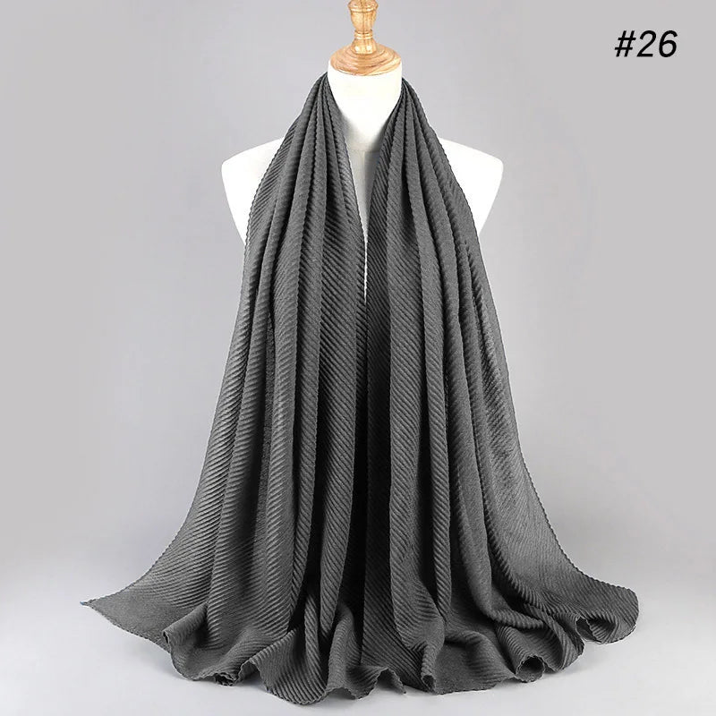 2022 Women Plain Cotton Scarf Head Hijab Wrap Solid Full Cover-up Shawls Foulard Femme Headband Crinkle Muslim Hijabs Store