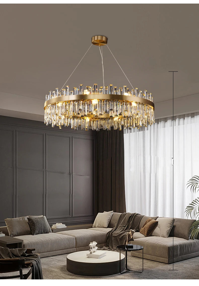 LED Postmodern Golden Chrome Silver Round Oval Crystal Chandelier Lighting Suspension Luminaire Lampen For Dinning Room